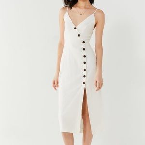 UO Amber Button Down Linen Midi Dress